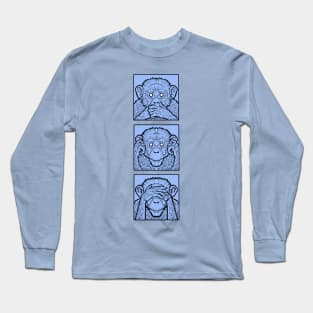 three wise monkeys in blue Long Sleeve T-Shirt